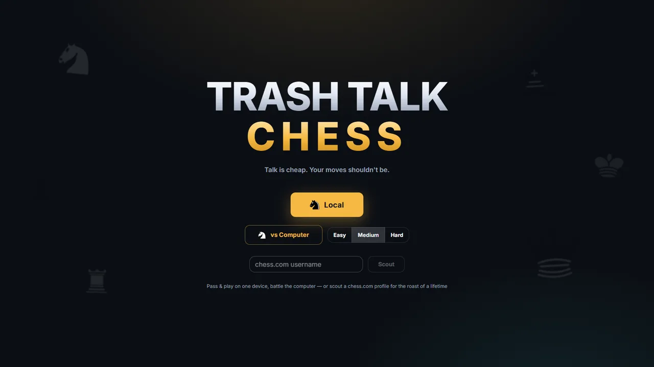 Trash Talk Chess — play against a trash-talking Stockfish engine, project by Axel Barraza
