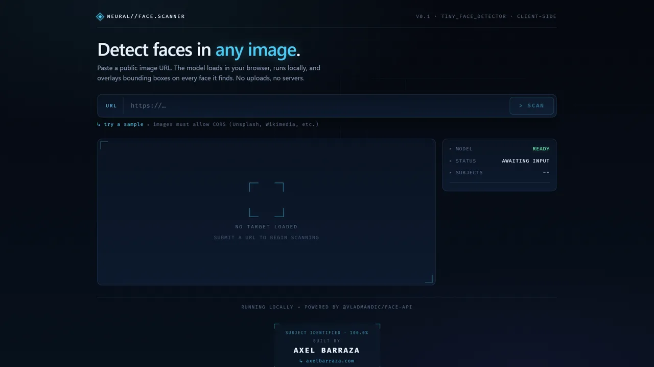 Face Detector — real-time face detection web app, project by Axel Barraza